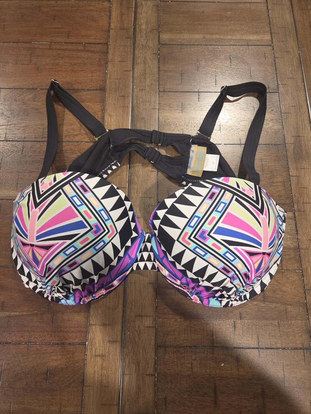 Push-Up Bikini Top - Multicolor Geometric Print - Size 20
